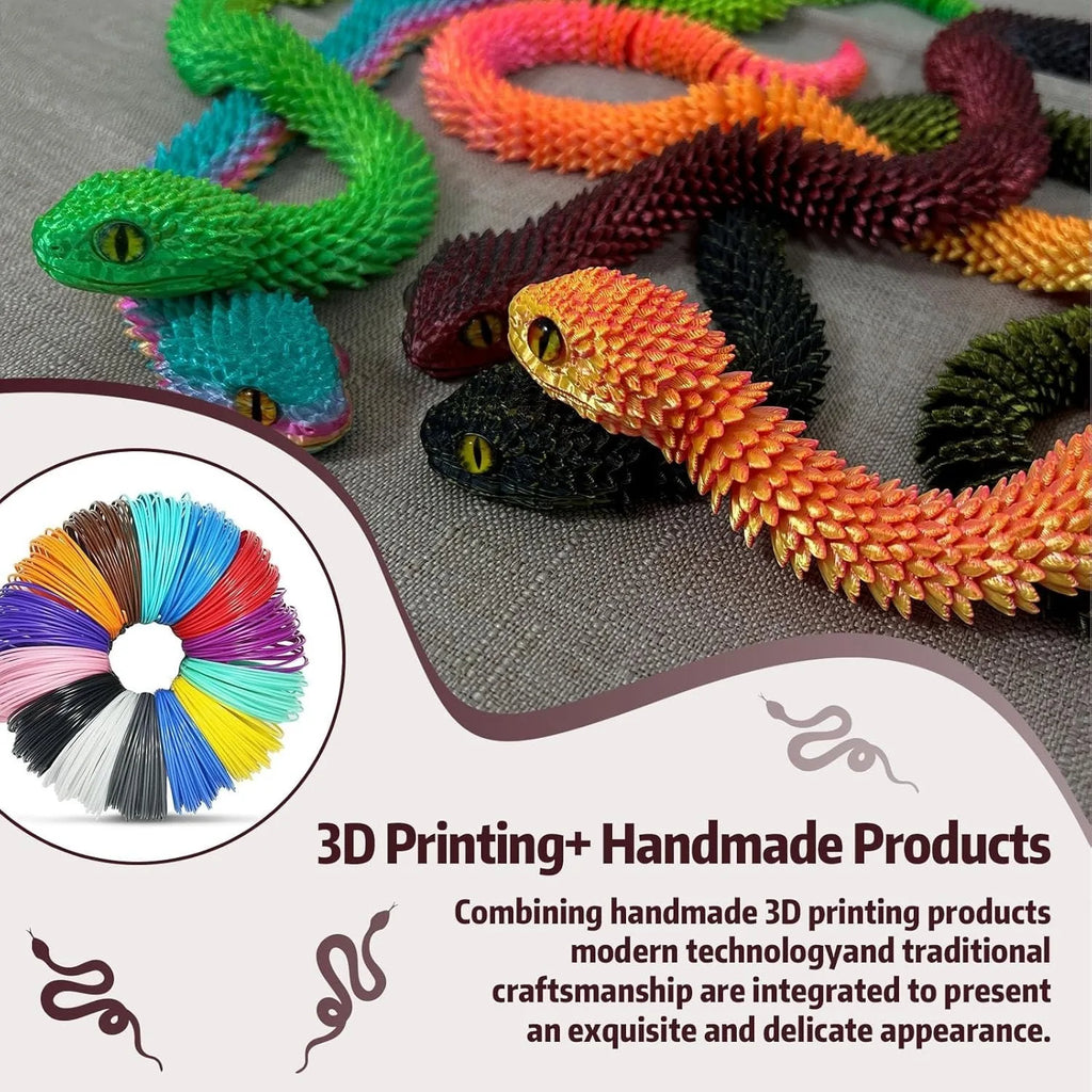 20 3D Printed Snake Animals Print Articulated Viper Collectible Home