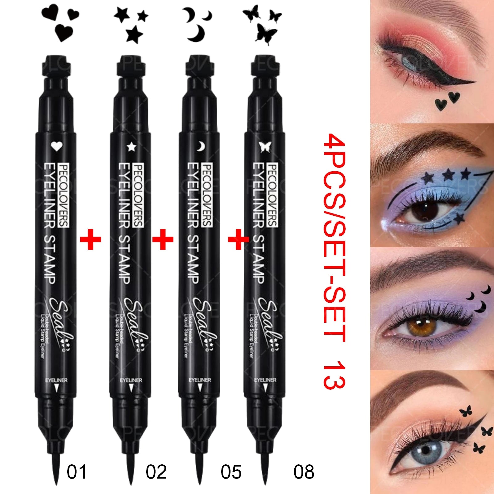 4PCS/Set Smooth Liquid Eyeliner (with Seal) - Smudge-proof, Comes in A Variety of Patterns, Suitable for Waterproof Makeup Zpaxo SET 13
