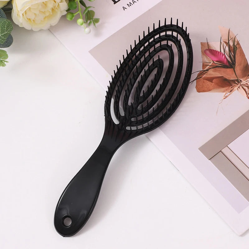 Hair Massage Comb Bristle Plastic Hairbrush Curly Detangle Hollow Hair Brush for Salon Hairdressing Tools Zpaxo Black