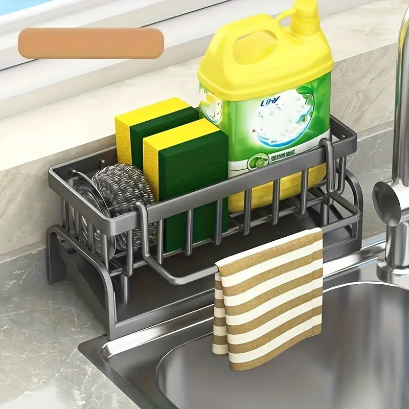 Sponge Holder for Kitchen Sink, Auto Draining Kitchen Sink Organizer, Sink Caddy with Removable Brush Holder Zpaxo