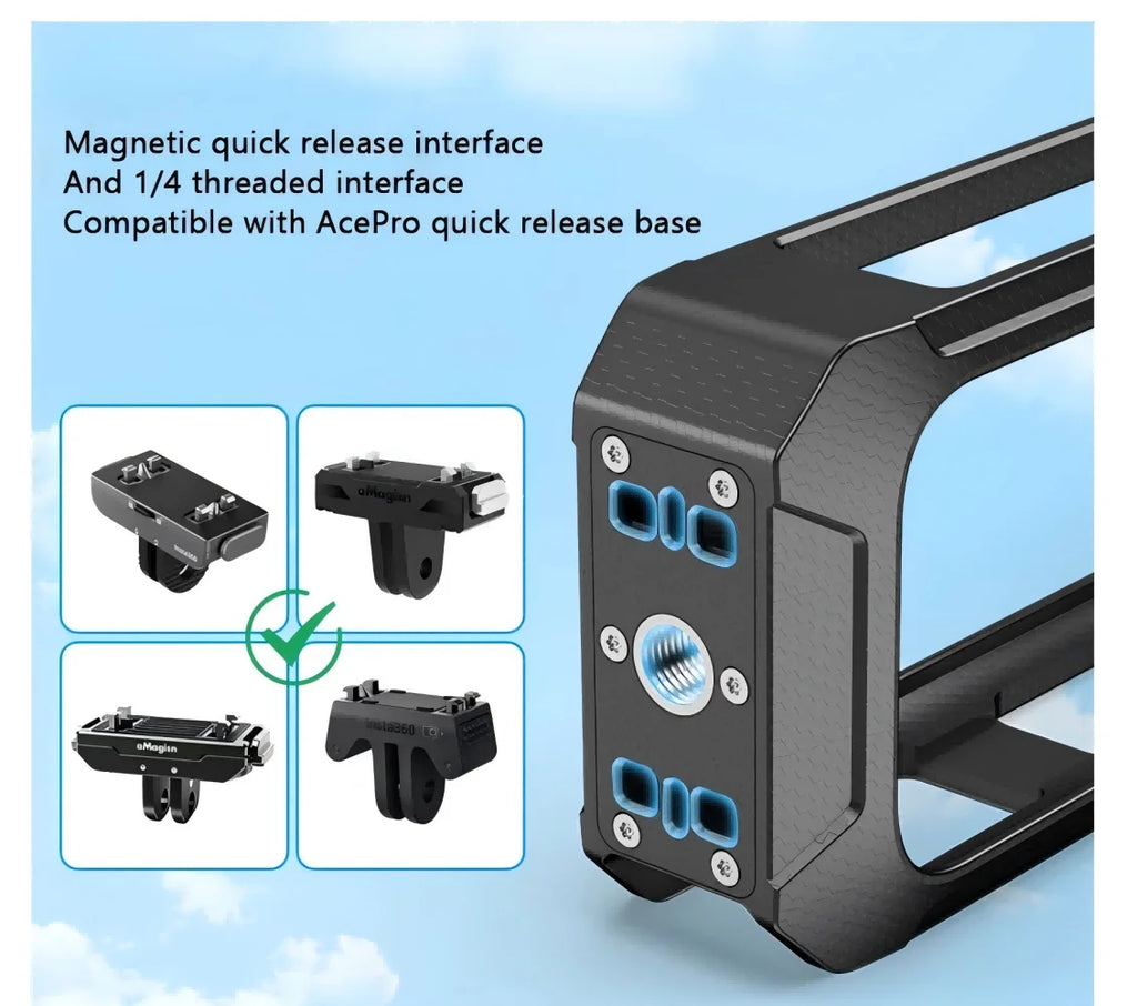 PC Cage Frame for Insta360 X5 – Cold Shoe & Quick Release Camera Cage Frame Zpaxo