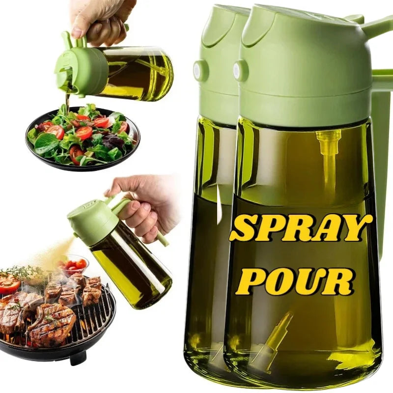 2 in 1 Dark Olive Oil Sprayer and Dispenser Black Lightproof Oil Spray Bottle for Cooking Salad BBQ Kitchen Barbecue Tools Zpaxo 2PCS-GREEN