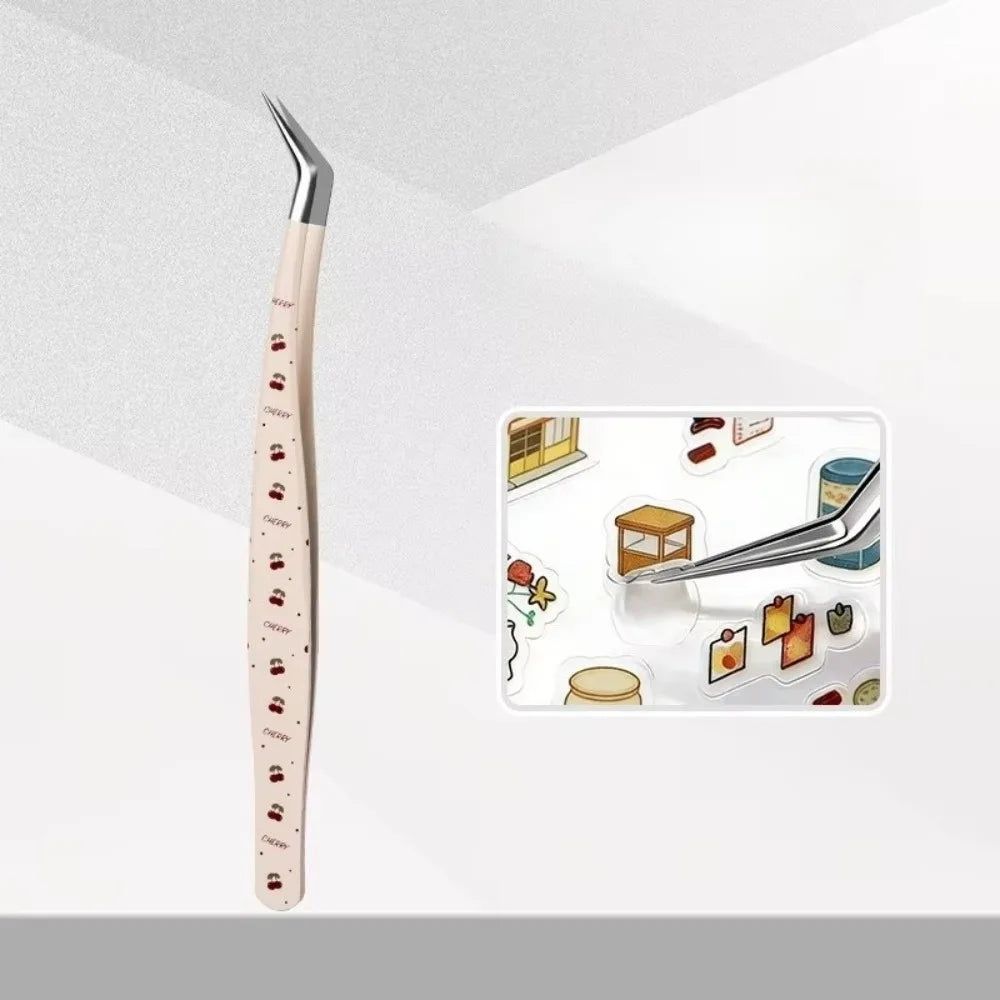 Stainless Steel Curved Stickers Tweezers Anti-static Precision Lashes Zpaxo Beige