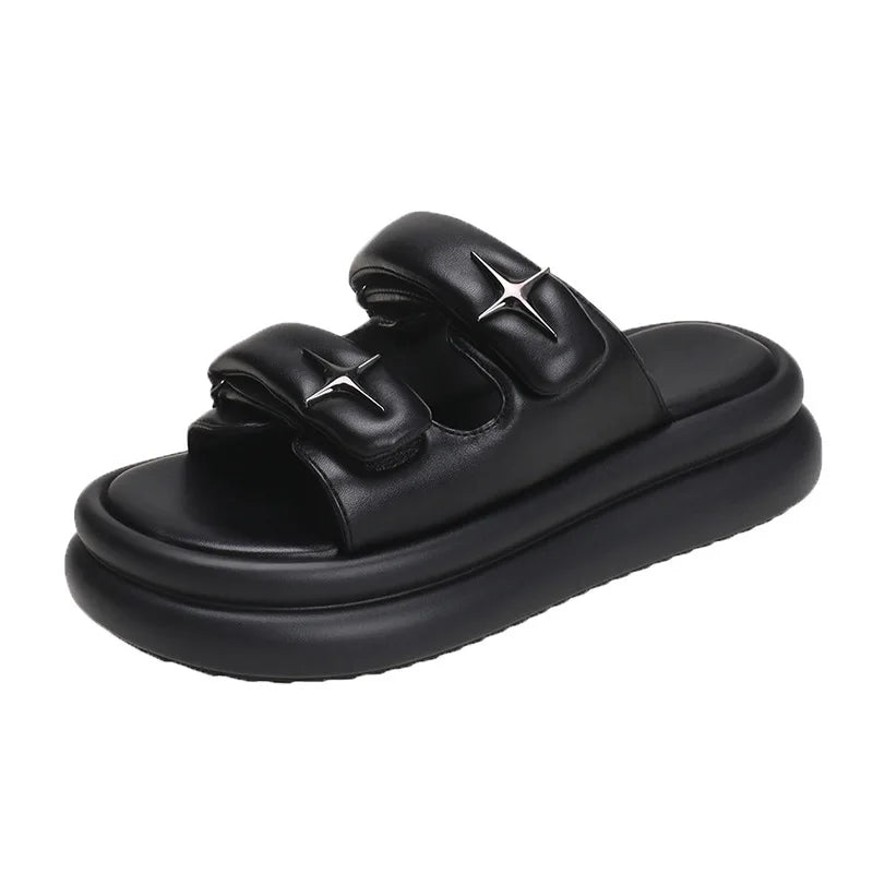 Slippers Women 2023 Summer Fashion Designer Platform Female Solid Zpaxo Slippers black 4cm 40(Foot 25cm) China Mainland