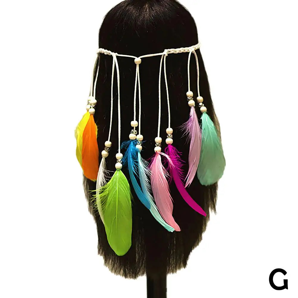 Bohemian Feather Hairband Women's Festive Masquerade Carnival Hippies Costume Indian Prom Gypsy Long Tassel Hair Accessories Zpaxo G