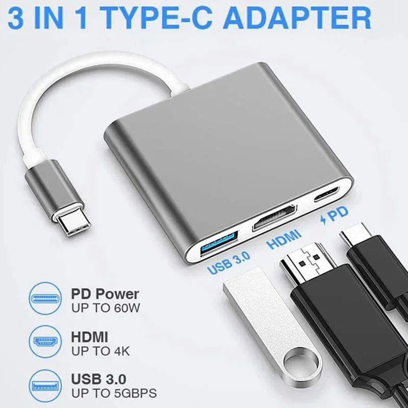 3-in-1 USB-C to HDMI Adapter Hub – USB 3.0 & PD Charging USB-C Hub Adapter Zpaxo