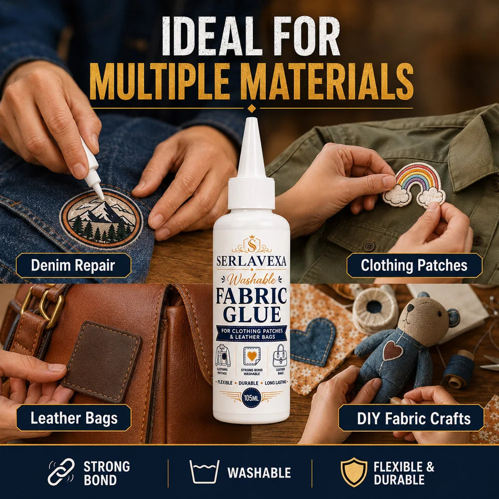 SERLAVEXA Washable Fabric Glue Permanent Strong Liquid Leather Adhesive Glue for Clothing Patches DIY Denim Repair Sealant 105ml Zpaxo