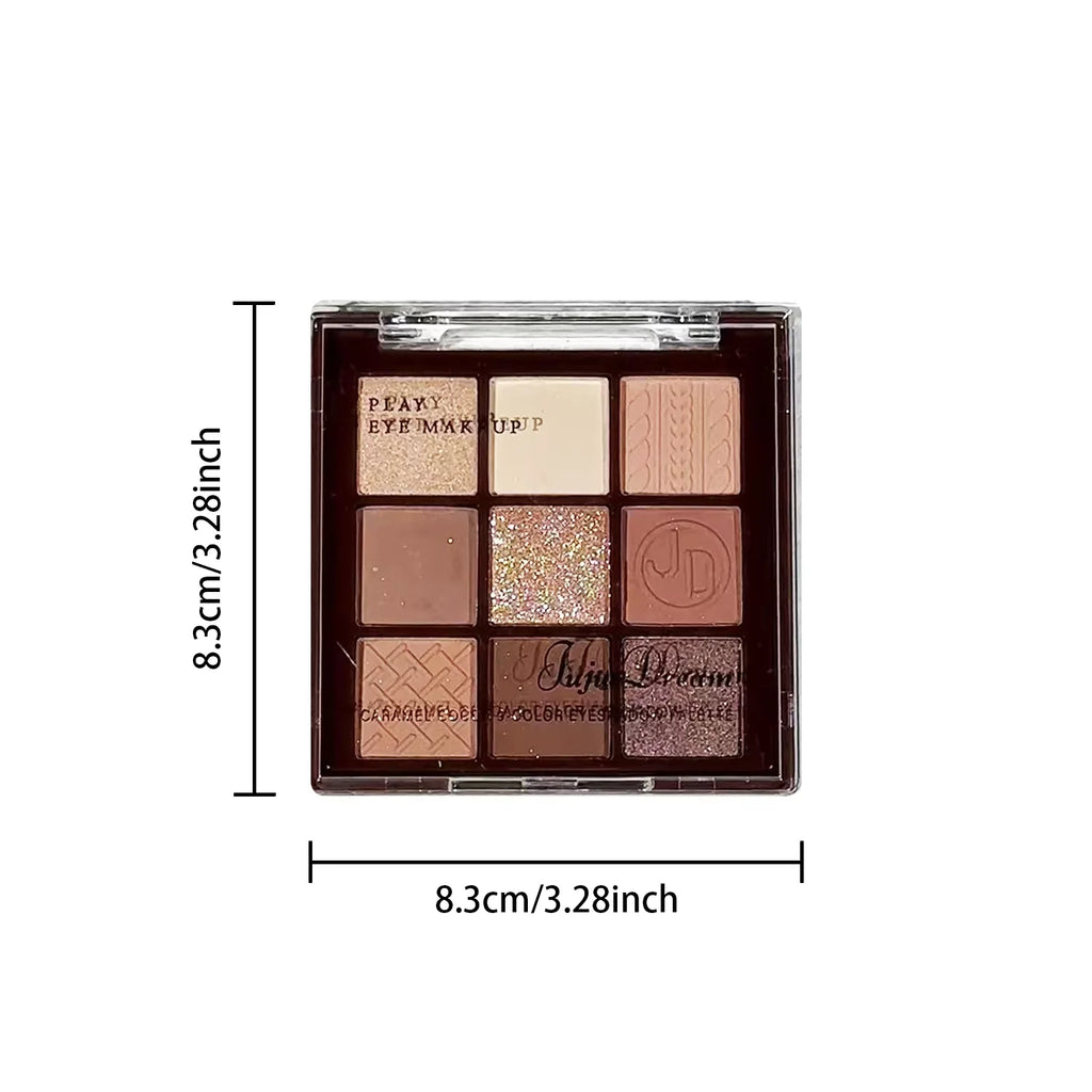 Caramel Cocoa Nine Colors Eyeshadow Palette, Glitter, Pearlescent Matte, Earthy Color, Pure Nude Makeup Zpaxo