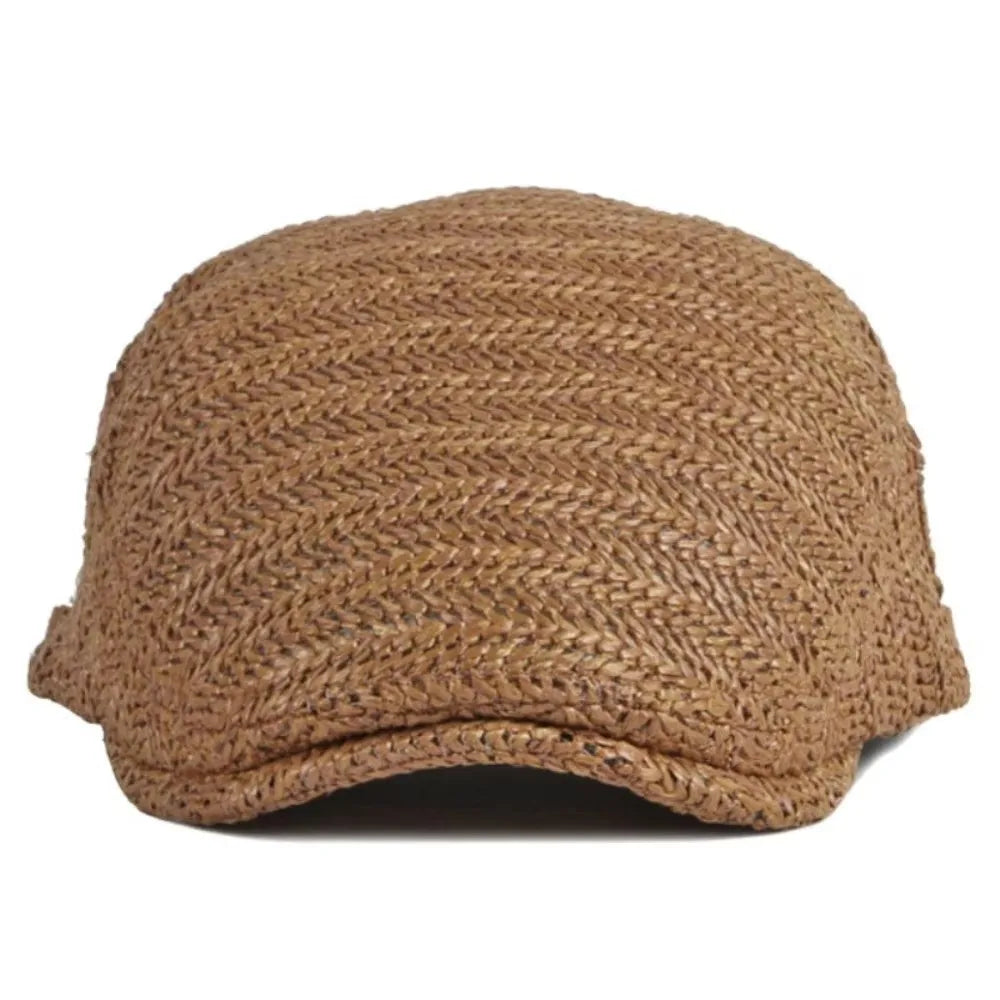 Casual Hollow Design Straw Beret Adjustable Sun Protection Newsboy Cap Breathable Ivy Cap Unisex Zpaxo