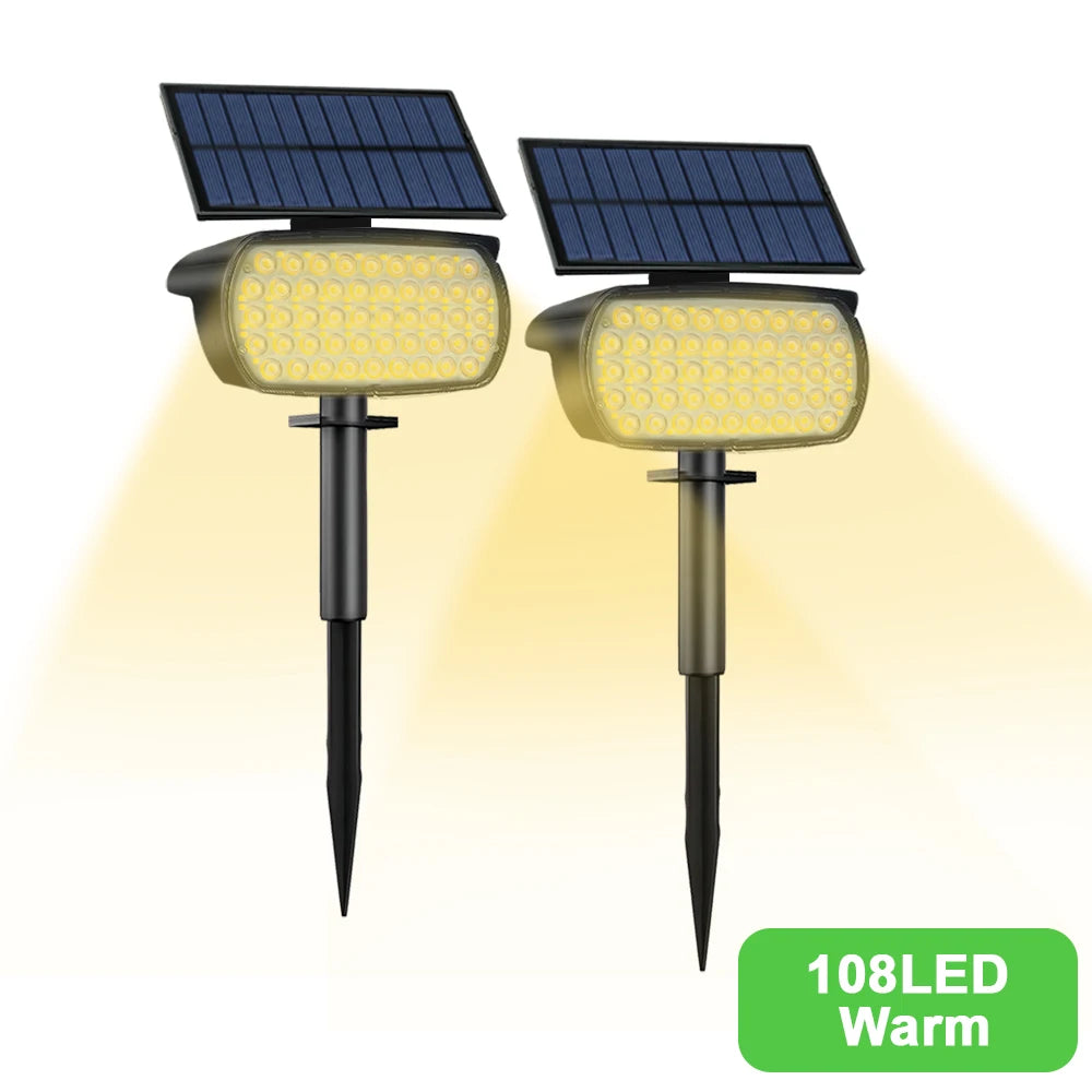 Solar Garden Lights 108 LED Solar Spot Lights Outdoor Floodlight Waterproof Solar Landscape Spotlight Wall Lamp Yard Porch Path Zpaxo 108LED Warm-2PCS