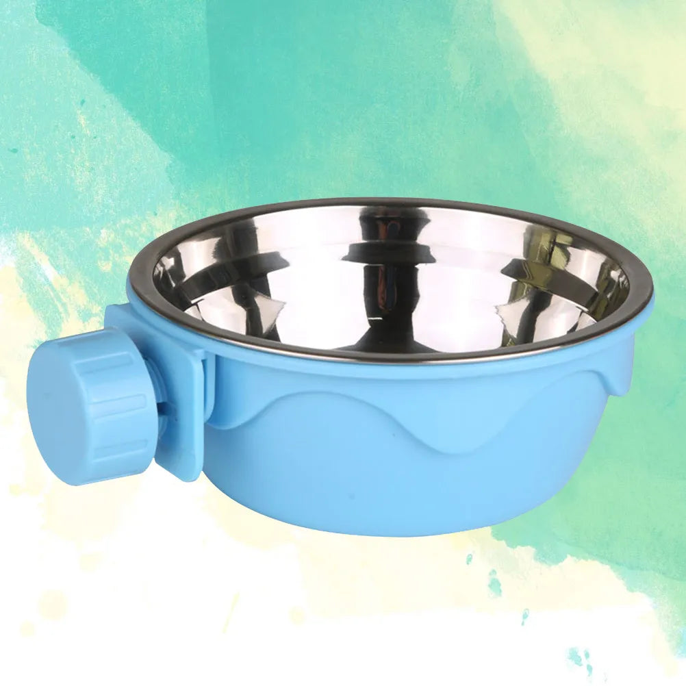 Pet Hanging Bowl Stainless Steel Pink Detachable Dog Cat Cage Food
