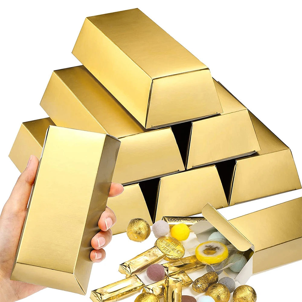 6Pcs Gold Bars Fake Bar Gift Box Party Favor Chocolate Gold Coins Foil Treasure Brick Paper Boxes for Christmas Wedding Zpaxo