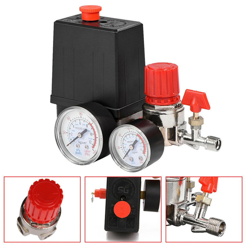 Air Compressor Pressure Switch 90-120PSI Safety Valve Control Manifold Regulator Gauges Safety Valve 1/4"BSP Pneumatic Tool Part Zpaxo