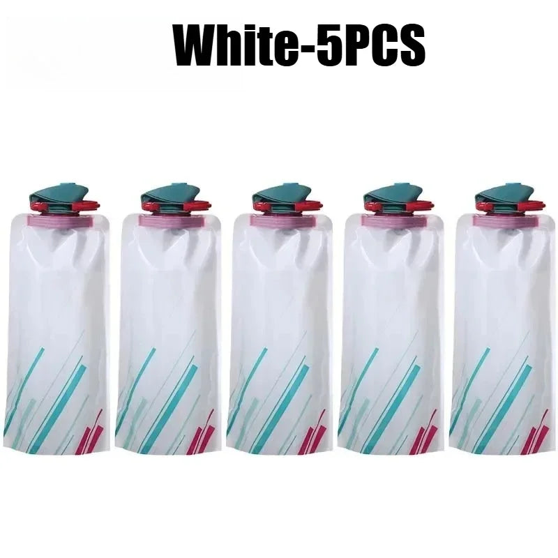 Collapsible Water Bottle Flexible Reusable Travel Kettle Carabiner Zpaxo White-5PCS 700ML