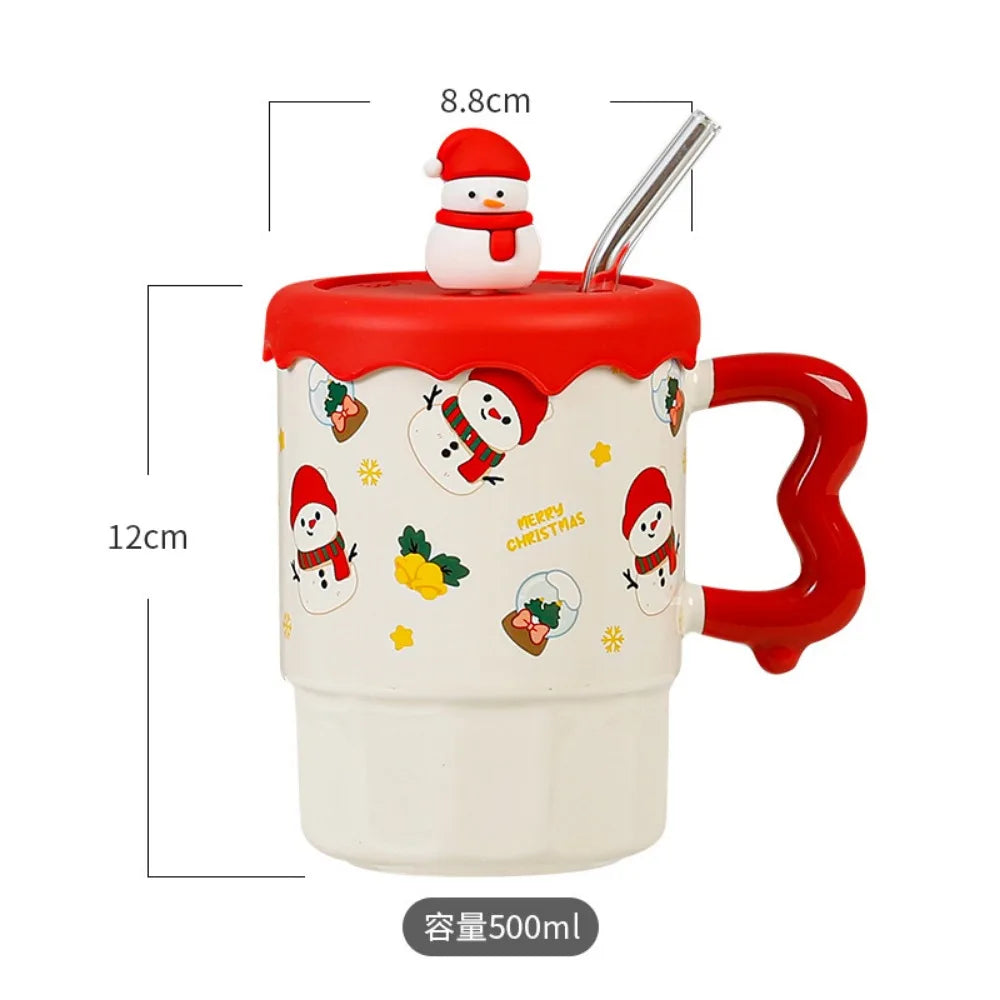 Cute Christmas Mug Lid Spoon Appearance Level Santa Claus Reindeer