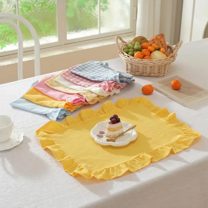Pink Blue Stripe Ruffle Placemat – Cute Kitchen Table Decor
