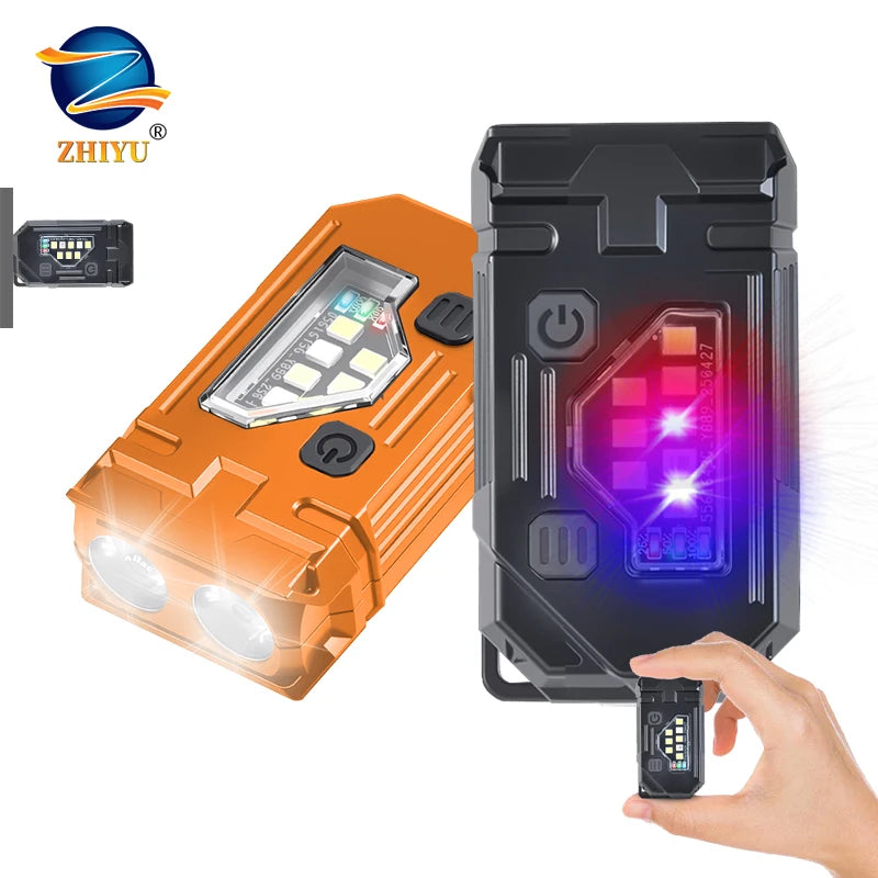 ZHIYU 8-Mode Magnetic COB LED Mini Keychain Flashlight Type-C