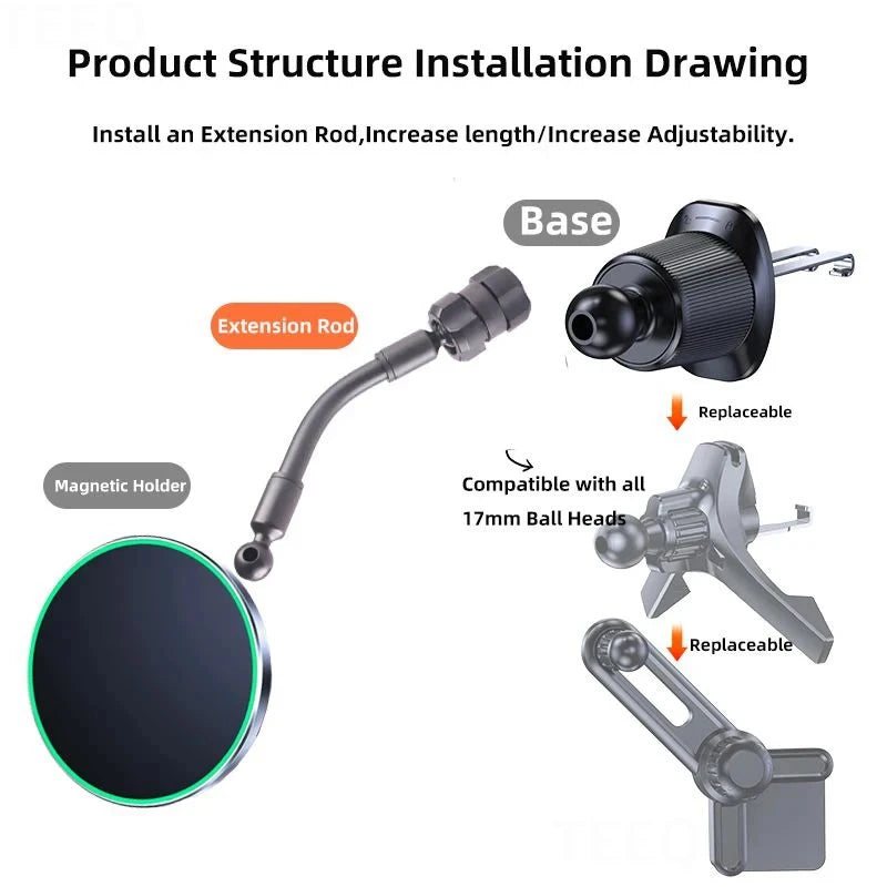 Dual Ball Head Extension Rod Car Phone Mount Accessory Adjustable