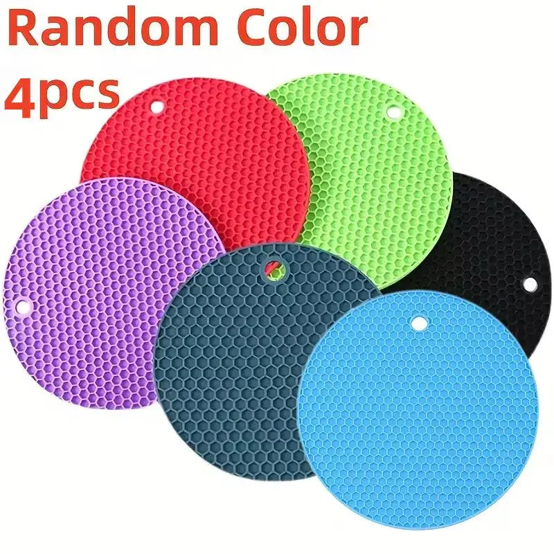 4pcs Round Heat-Resistant Non-Slip Trivet Set, Pot Holder & Cup Coaster for Kitchen Table Zpaxo 4pcs random color 4pcs random