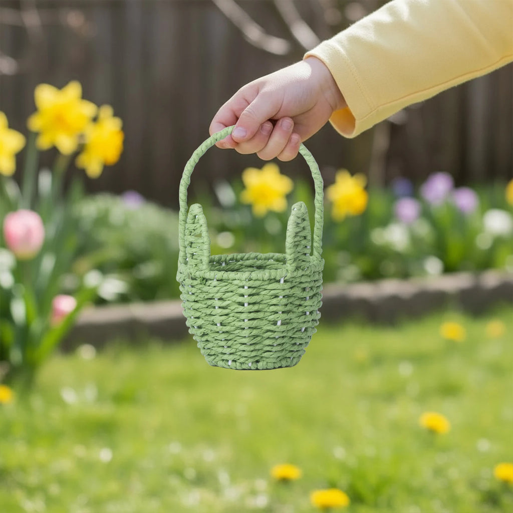 Easter Mini Handmade Rabbit Baskets Handle Cartoon Woven Ear