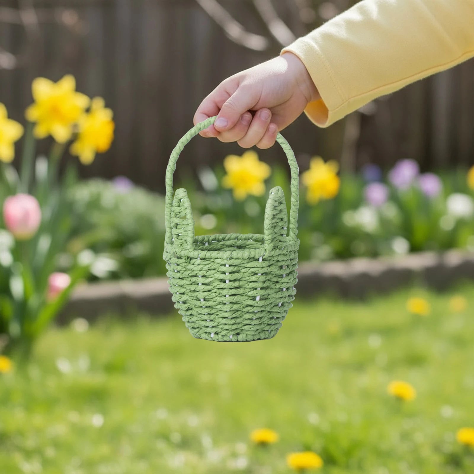 Easter Mini Handmade Rabbit Baskets Handle Cartoon Woven Ear