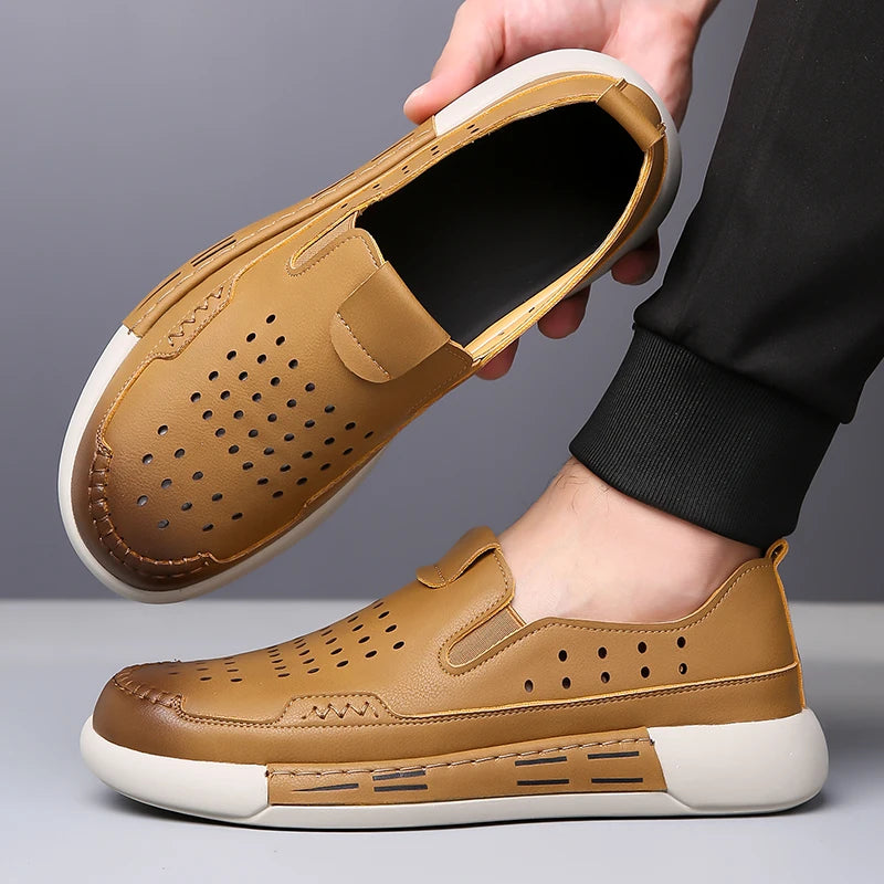 Men's Fashion Casual Shoes Leather Upper Lace-up Comfort Trainer