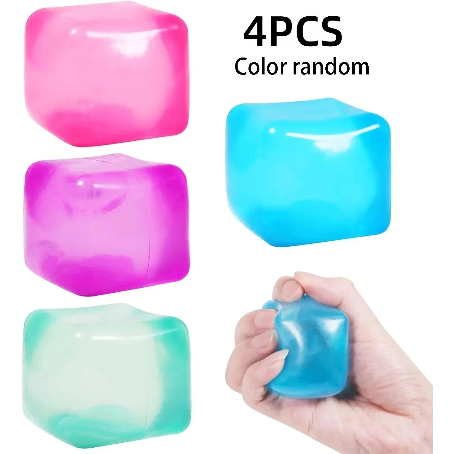 Stress Cube Squishy Fidget Toy – Gel Sensory Calming Cube Sensory Fidget Toy Zpaxo 4Pcs - Random color