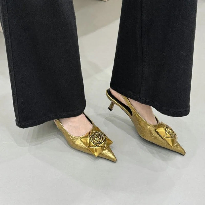 Women Sandals Thin Heels Slip-On Summer Pumps Sexy Pointed Toe High Heeled Shoes Woman Luxury Lady Black Wedding Party Shoes Zpaxo