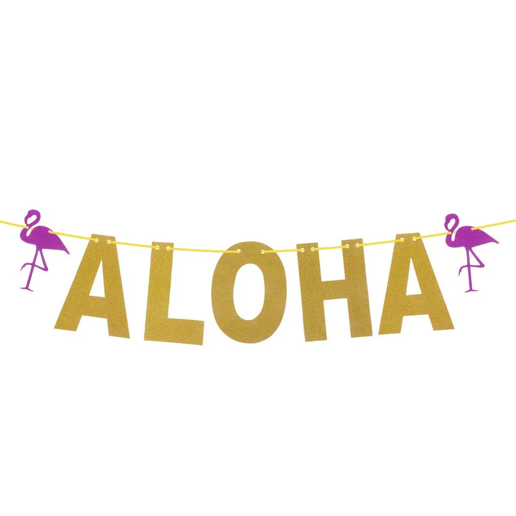 Flamingo Theme Party Banner Glitter Aloha Design Hawaii Luau Decor Perfect for Photo Props Dessert Tables Backgrounds Party Zpaxo