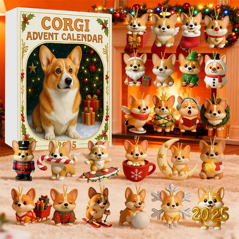 Coigi Advent Calendar 2025, 24 Days Countdown With Cute Corgi Mini Ornaments, Dog-Themed Christmas Decoration Set For Home Décor Zpaxo