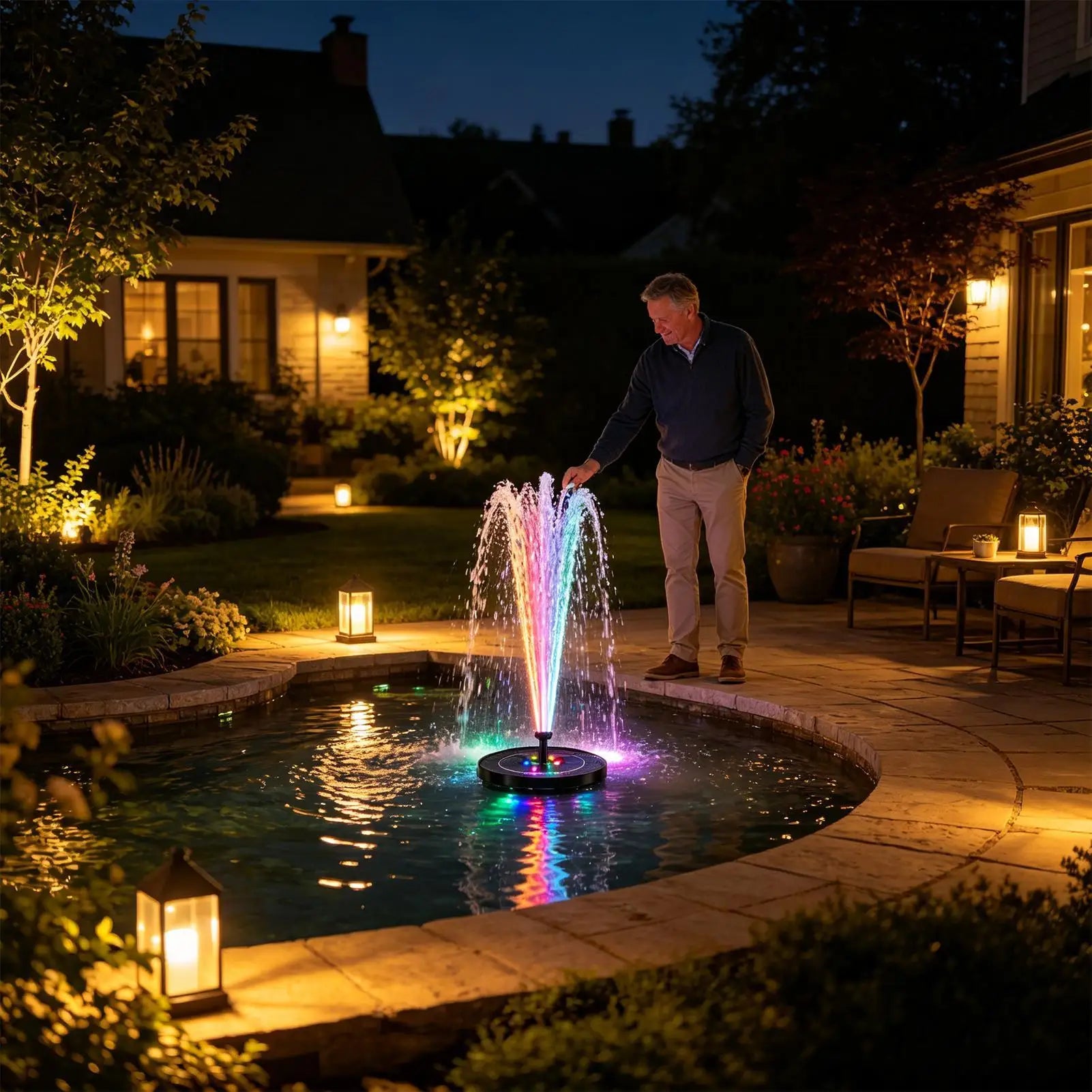 Floating Solar Bird Bath Fountain LED Lights Water Pump Outdoor