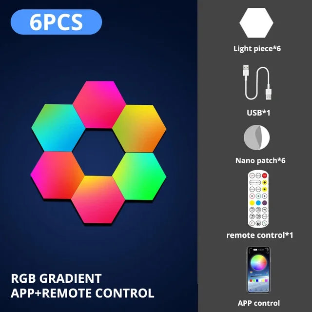 Smart LED RGB Wall Lamp Hexagonal Quantum Night Lights APP Bluetooth Zpaxo 6PCS USB Plug