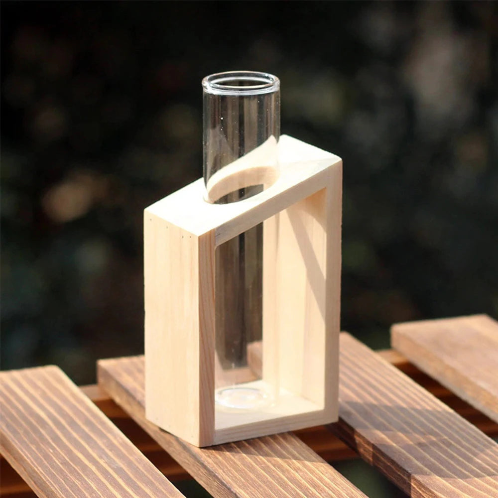 Test Tube Glass Vase Plant Propagation Station Hydroponic Vases for Plants with Wooden Stand Terrarium Office Home Desktop Decor Zpaxo