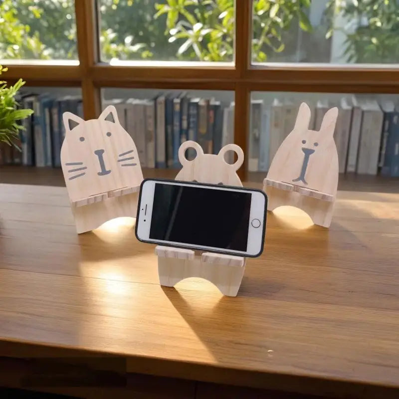 Wooden Foldable Phone Stand – Cartoon Desktop Holder