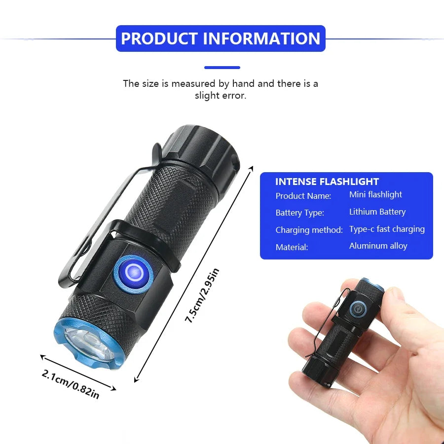 KDULIT Mini XHP50 LED Flashlight 1000LM USB Rechargeable Torch