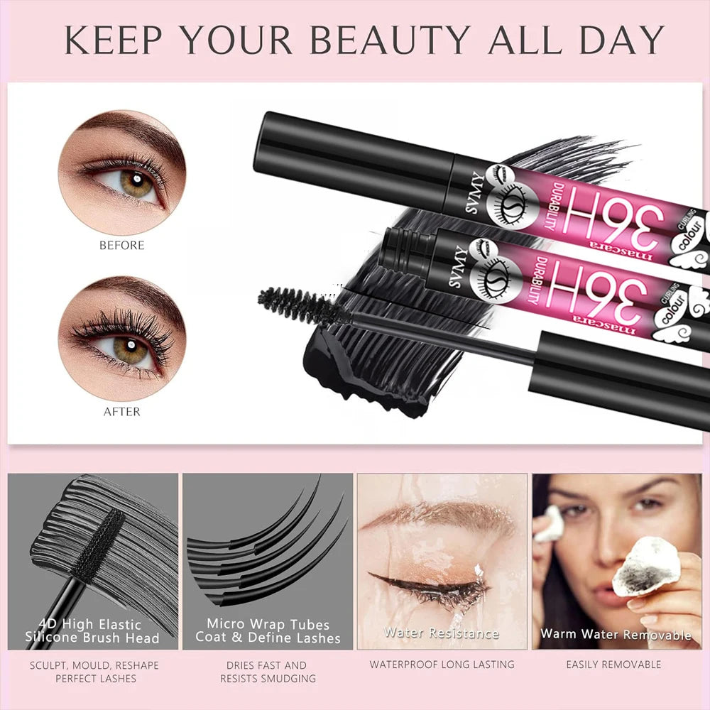 Prolonged 36H Curling Mascara Waterproof Silk Thin Brush Head Smudge Proof Volumizing Non-caking Mascara Makeup Lash Extension Zpaxo