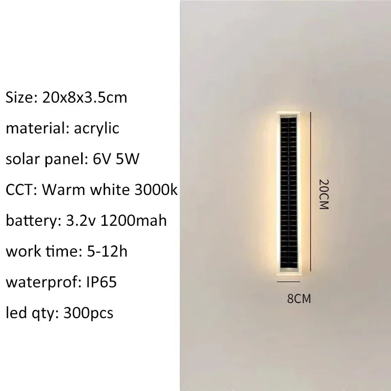 Outdoor Solar Led Wall Lights 20/60/100cm Waterproof IP65 Long Wall Lamp for Garden Porch Light Washing Lamp for Courtyard Zpaxo 20CM-5W