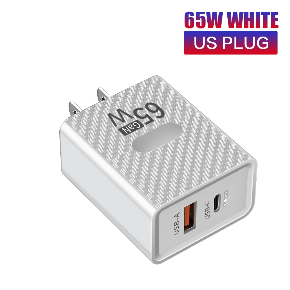 65W GaN USB-C Fast Charger QC3.0 PD Wall Adapter USB-C Wall Charger Zpaxo White US