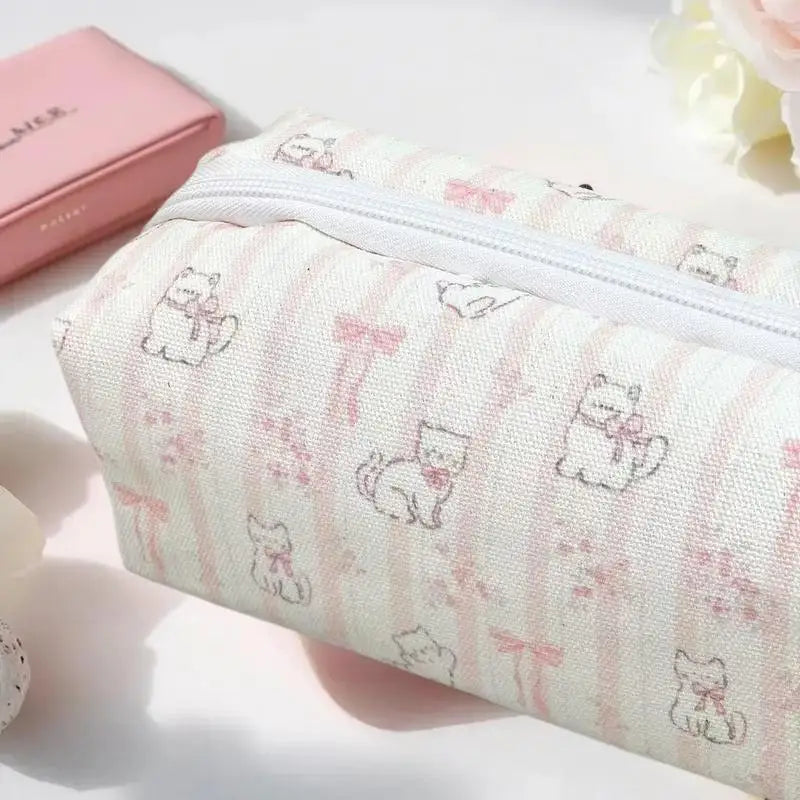 Lovely Bow Cat Pencil Pouch Large Pen Storage Compact Makeup Bag Zpaxo