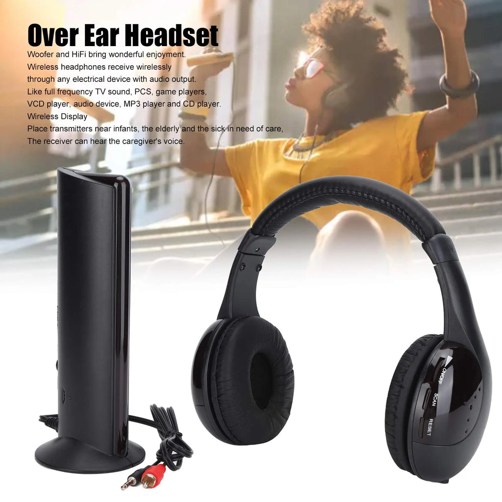 1 Wireless Headphones Hifi Deep Bass FM Radio Over Ear Monitoring TV