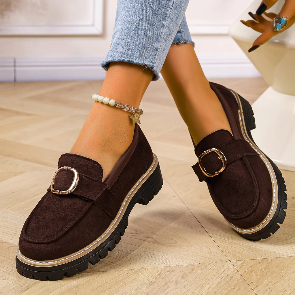 Woman Loafers British Thick Heel Round Toe Woman Shoes Retro Autumn Large Size Shoes Ladies Rubber Outsole Casual Sneakers Women Zpaxo reddish brown 36