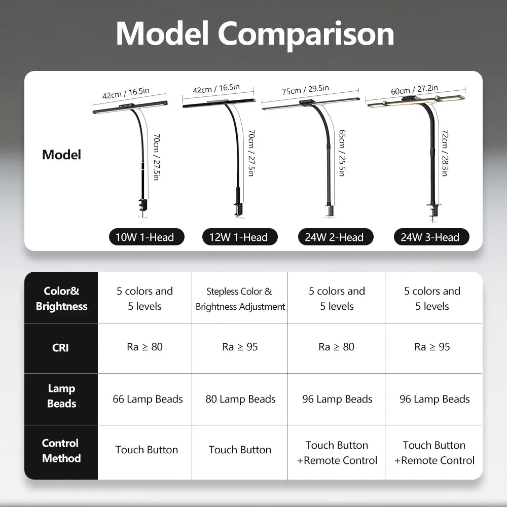LED Full-Spectrum Eye-caring Desk Lamp with Flexible Gooseneck Stepless Dimming Flicker-Free Touch Control Desk Lamp for Home Zpaxo