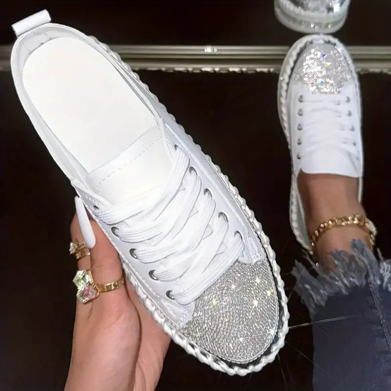 Women Sneakers Round Toe Ballet Flats Platform Shallow Creepers Dress Zpaxo WHITE 43