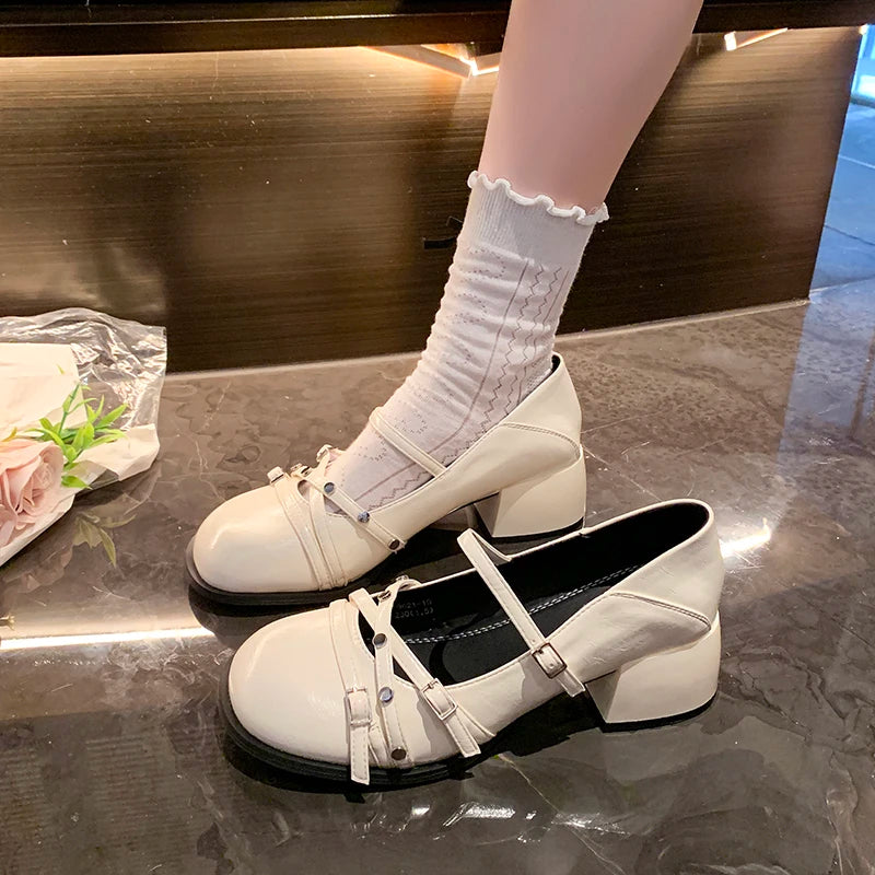 Spring Autumn Women's Solid Round Closed Toe Comfortable Mid Heel Zpaxo