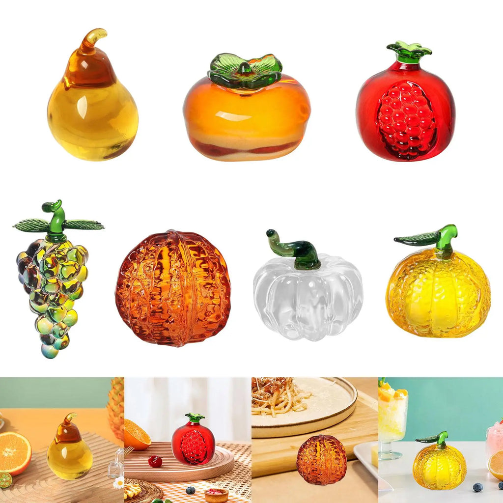 Glass Fruit Figurine Fruit Ornament Paperweight Cute Crafts Miniature Crystal Statue for Desktop Car Home Office Decoration Zpaxo