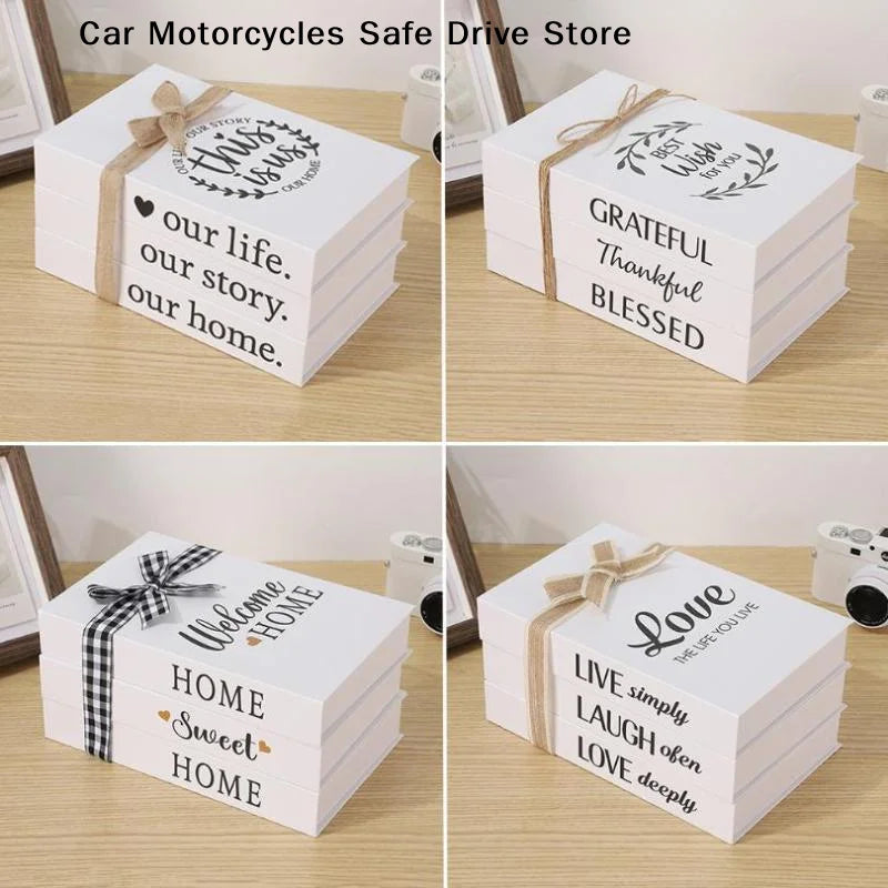 M3 Decorative Faux Book Storage Boxes Inspirational Quote Prints Bow