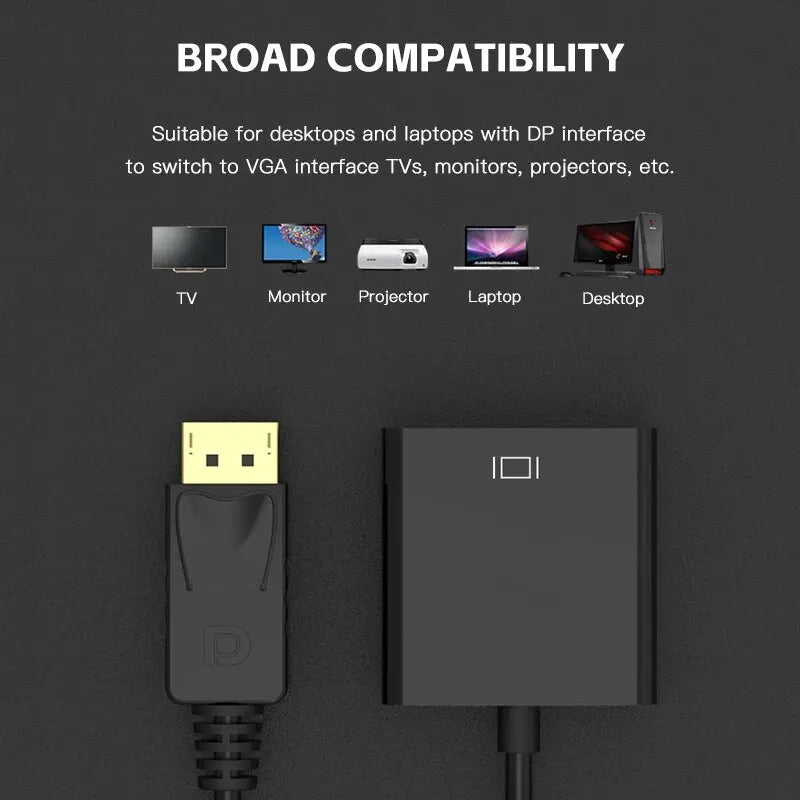 Displayport VGA Adapter 1080p DP Male Female Converter Cable Zpaxo