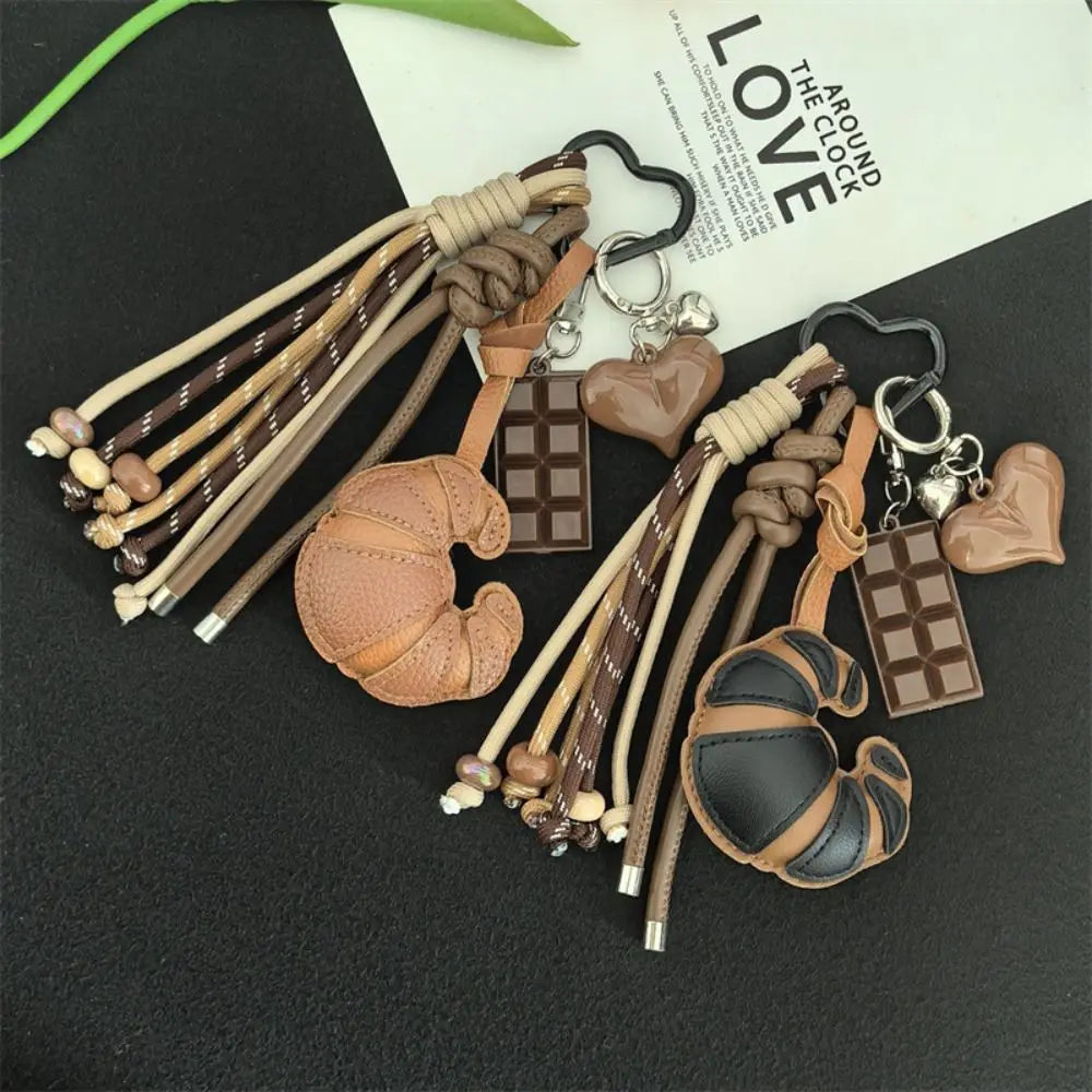 Diy Braided Rope Leather Croissant keychain Hand-Woven Bag Decoration Ladies Horn Bag Pendant Anti-Lost Trinket Zpaxo