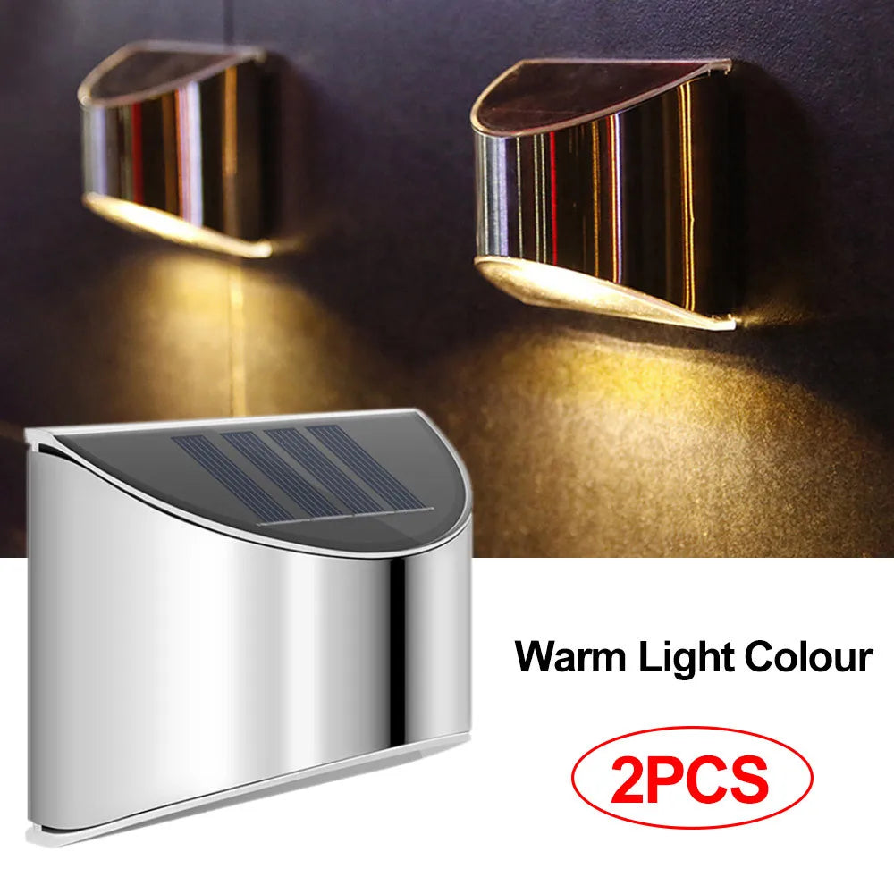 Solar Stainless Steel Fence Light Outdoor LED Patio Garden Landscape Zpaxo 2PCS-Warm China Mainland