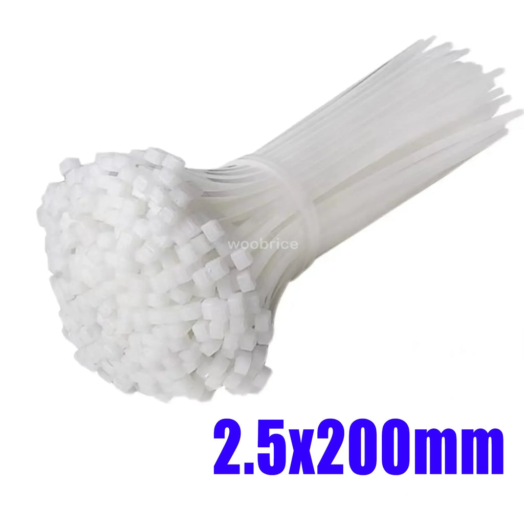 100-1000Pcs Wholesale Plastic Nylon CableTies Self-locking Cord Straps Adjustable Cables Fastening Loop Home Office Wire Zip Tie Zpaxo White-2.5x200mm 300pcs